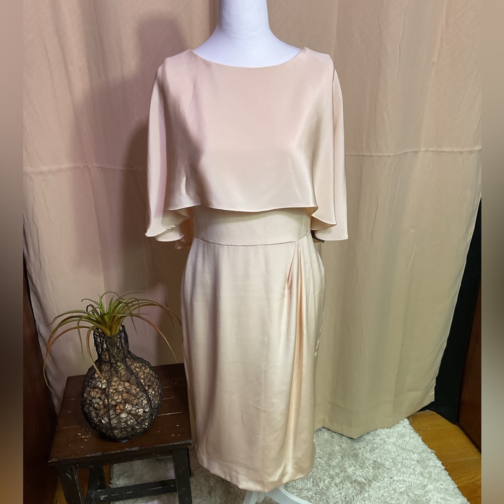 Theia Cream Capelet Dress